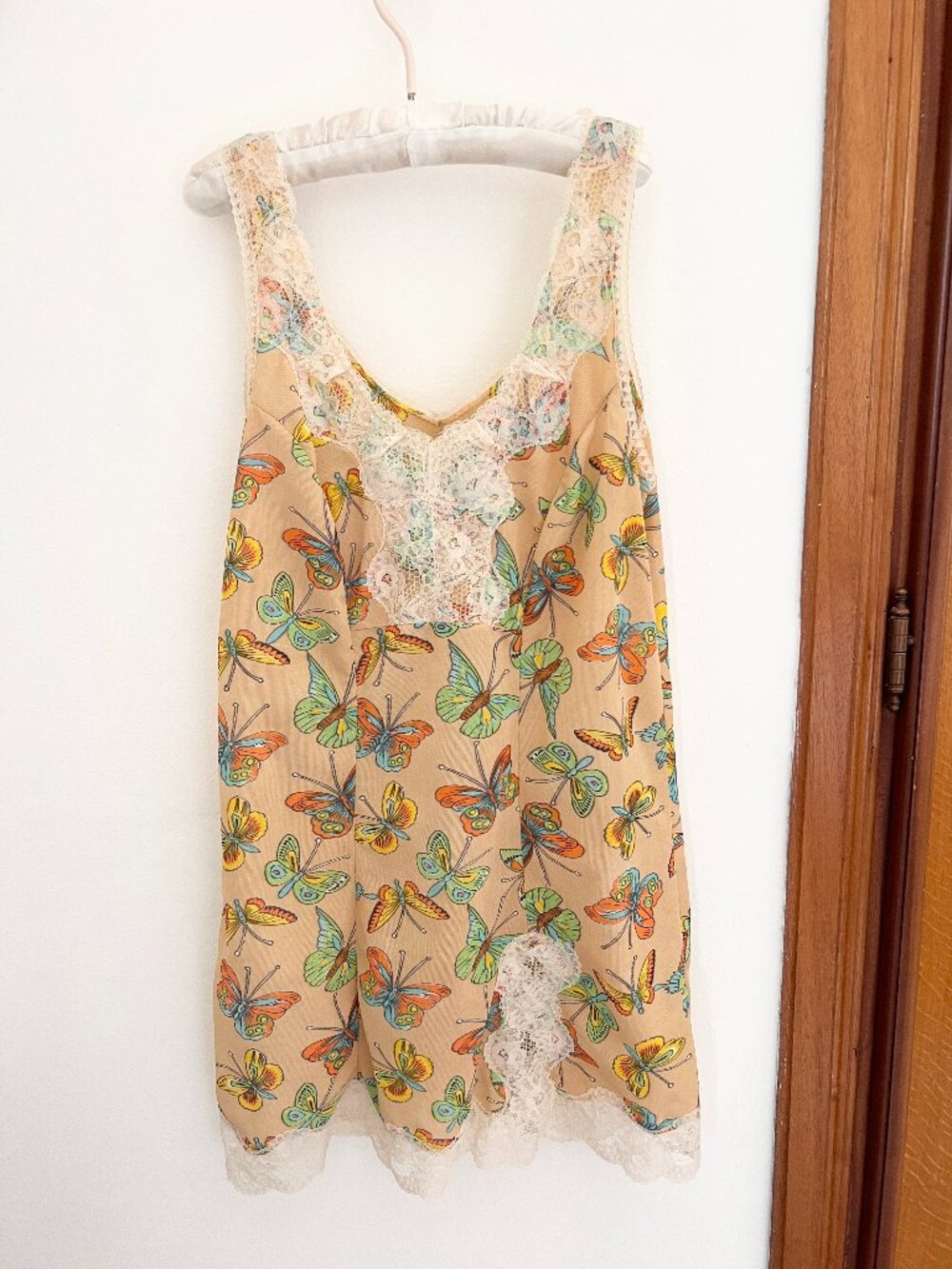Vintage Y2K Butterfly Print Babydoll Tank Dress with Lace Trim